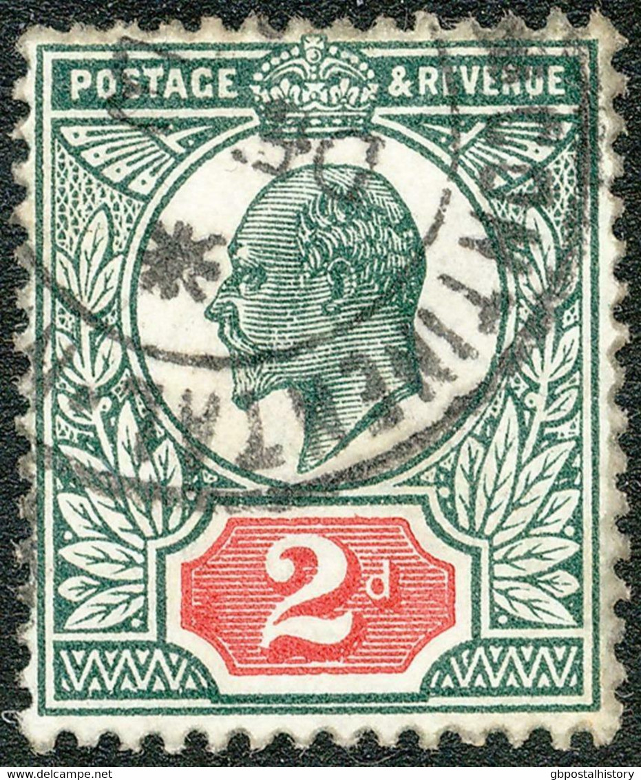 GB 1912 King Edward VII. 2d Black-green / Carmine Red Somerset VFU MAJOR VARIETY - Varietà, Errori & Curiosità