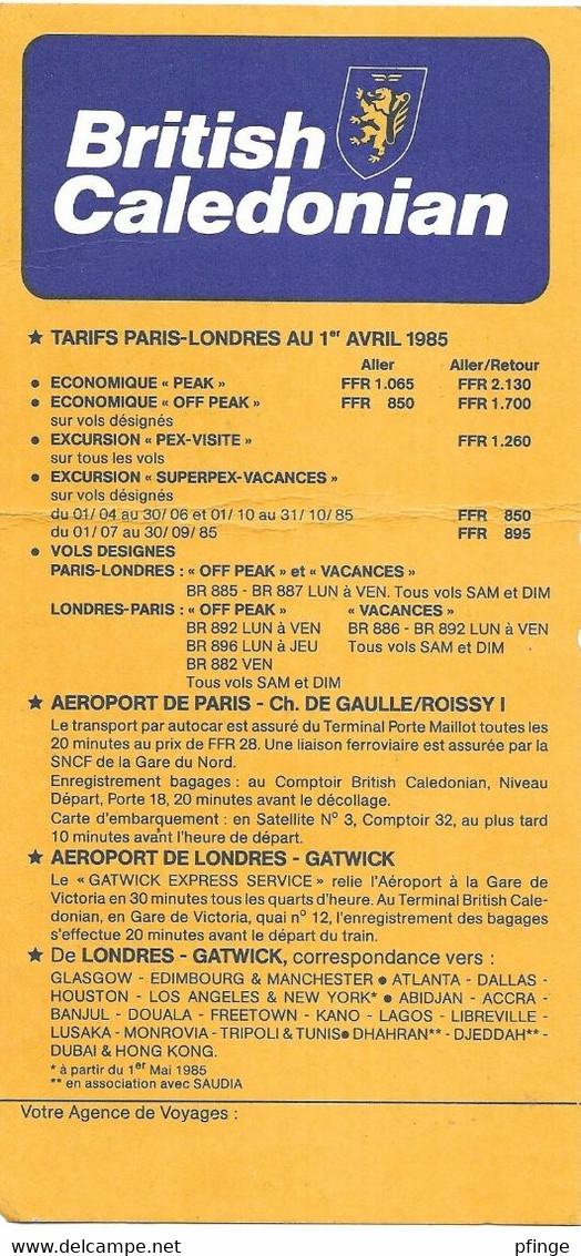 British Caledonian - Paris/Londres, 1985 - Europe