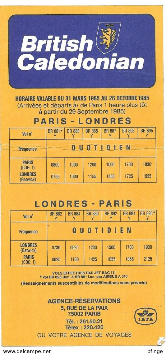 British Caledonian - Paris/Londres, 1985 - Europe