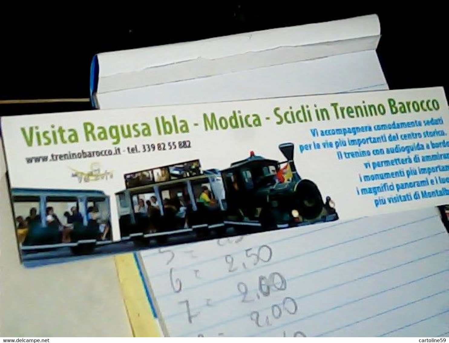 MODICA SCICLI RAGUSA IBLA TRENINO  CARTONCINO PUBBLICITARIO  TOUR IN TRANO BAROCCO N2010 IB6603 - Modica