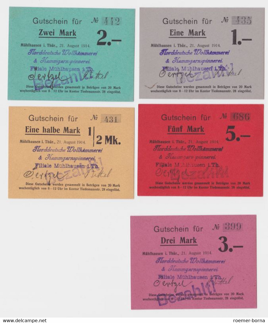 5 Banknoten Gutschein Notgeld Mühlhausen In Thüringen 21.8.1914 (122138) - Zonder Classificatie