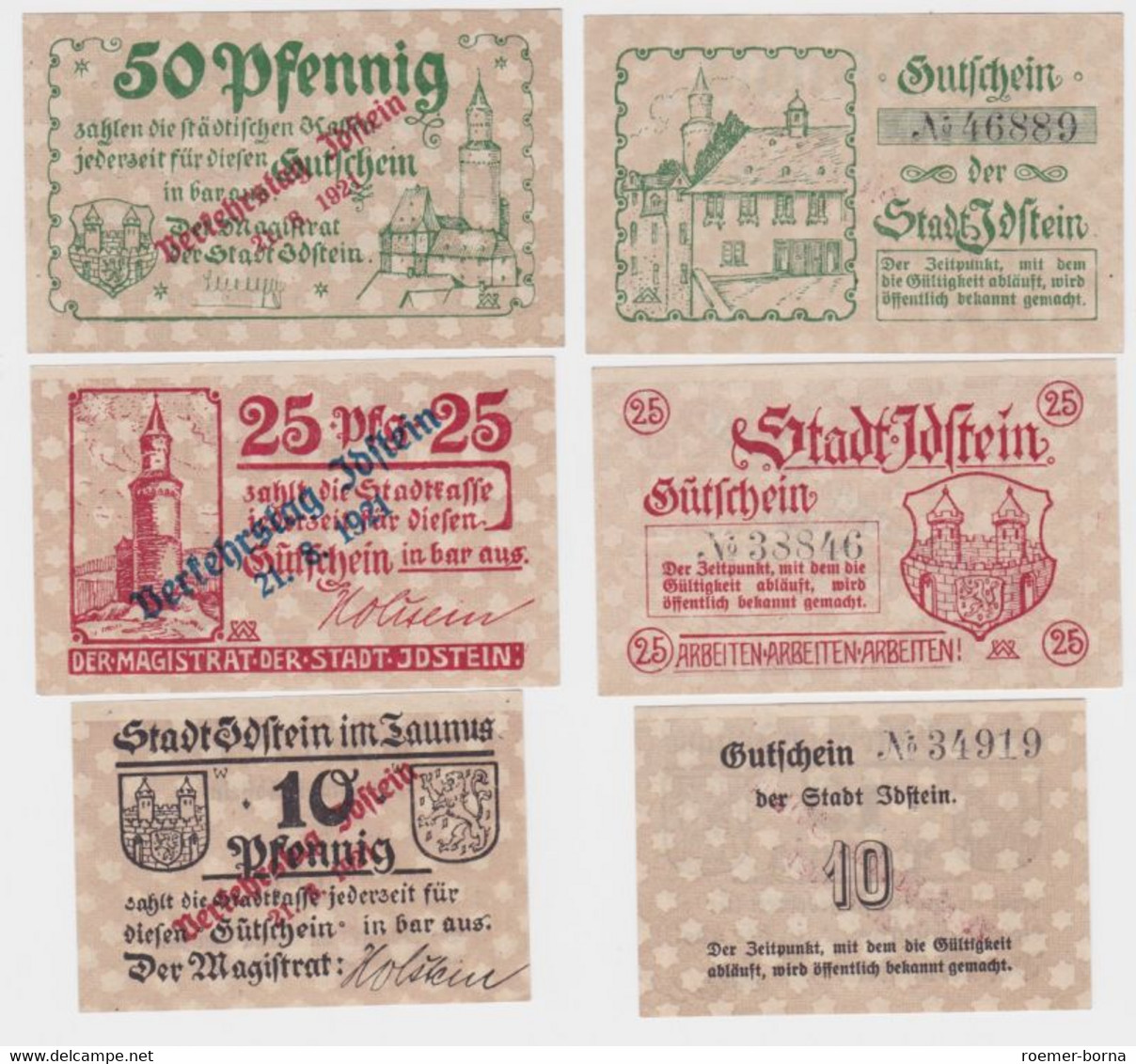 10, 25 & 50 Pfennig Banknoten Notgeld Stadt Idstein Verkehrstag 1921 (140292) - Zonder Classificatie