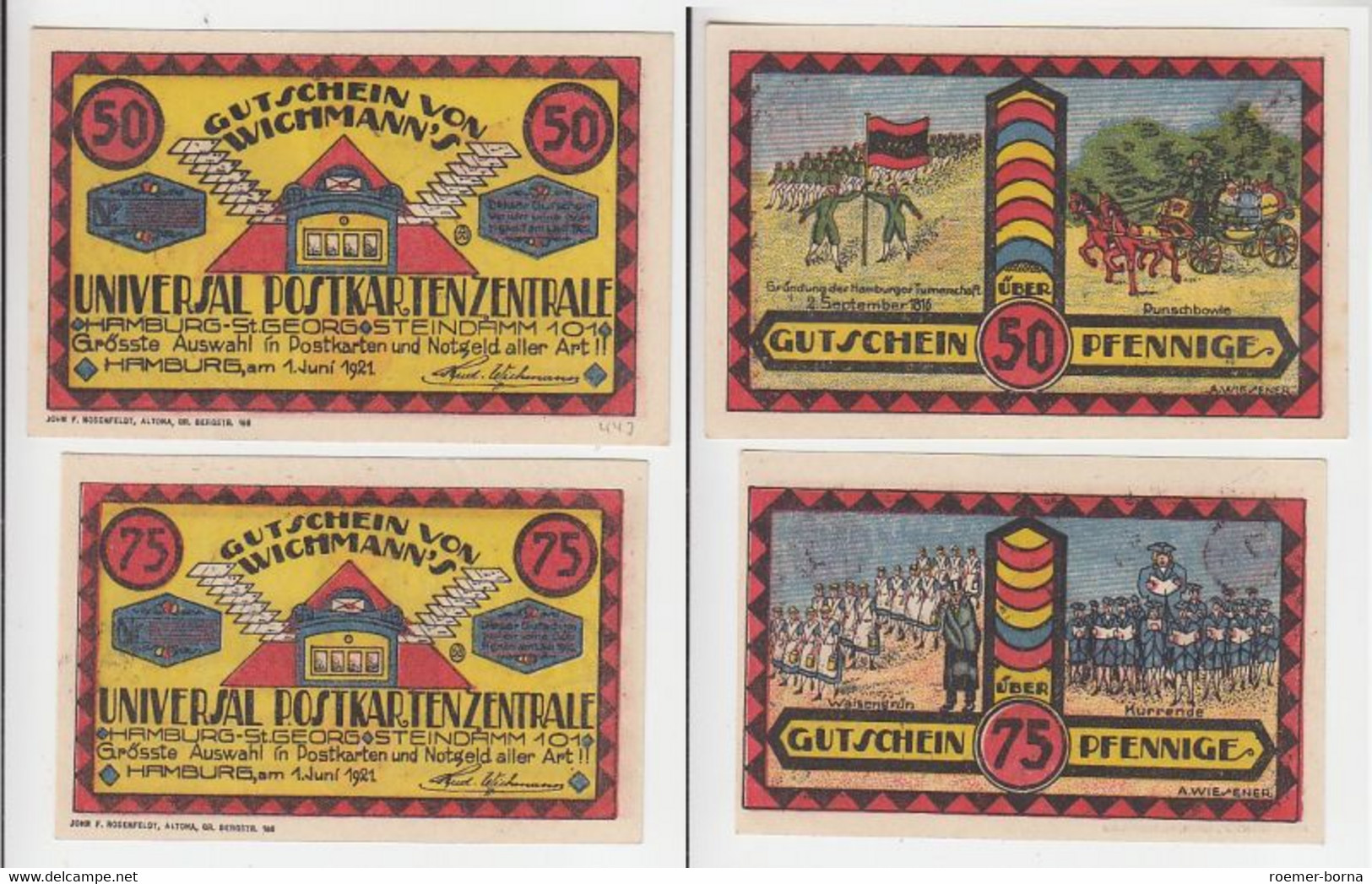 50 & 75 Pfennig Banknoten Notgeld Hamburg Postkartenzentrale 1921 (116158) - Zonder Classificatie