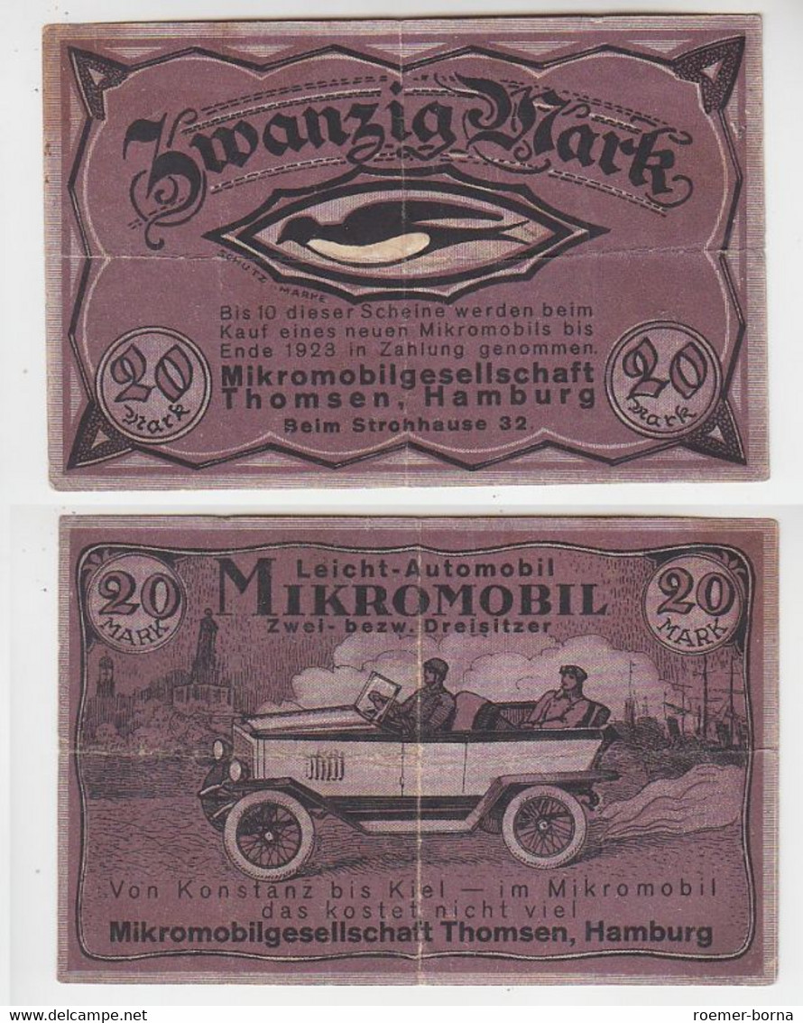 20 Mark Notgeld Micromobilgesellschaft Thomsen Hamburg Ohne Jahr Um 1922(115905) - Non Classés
