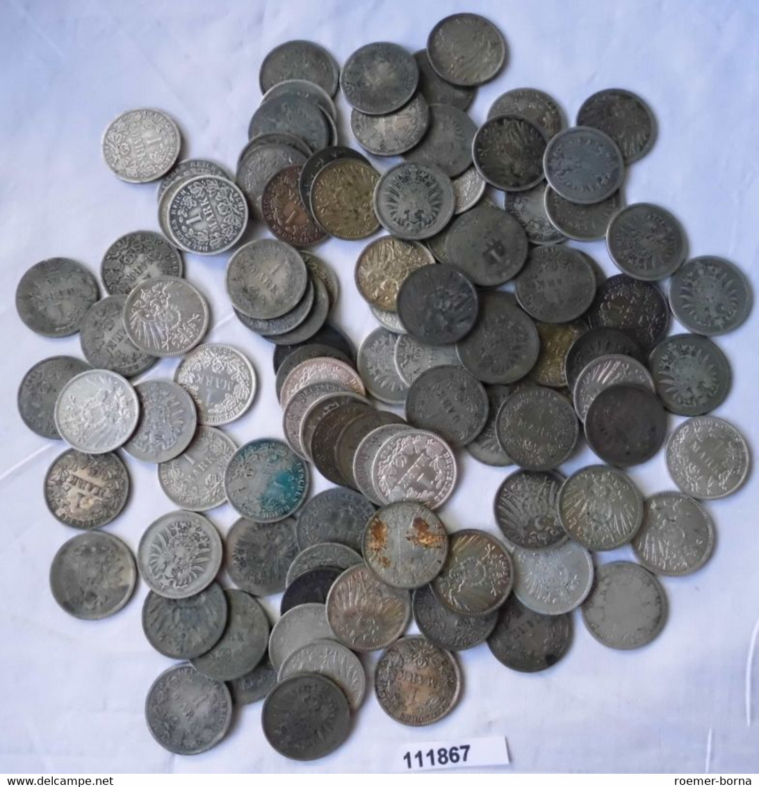 100 Interessante Silber Münzen 1 Mark Kaiserreich (111867) - Verzamelingen