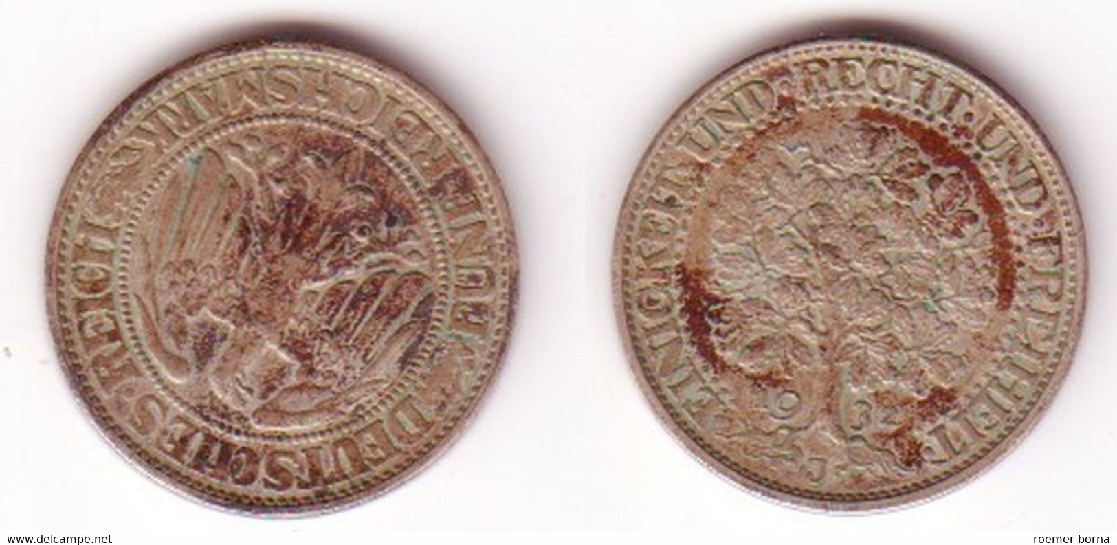 5 Mark Silber Münze Weimarer Republik Eichbaum 1932 J (MU0446) - 2, 3 & 5 Mark Argento