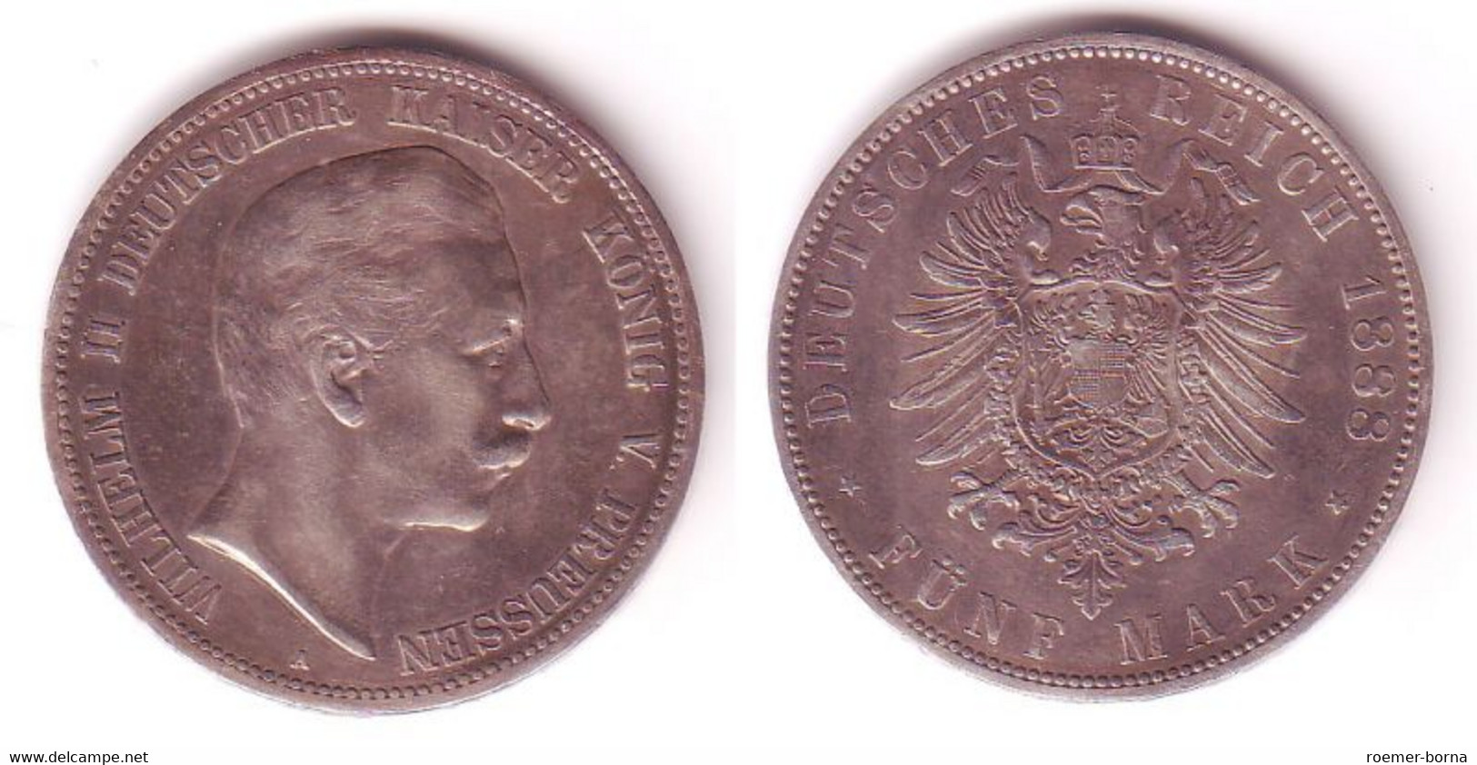 5 Mark Silber Münze Preussen Wilhelm II 1888 A Vz (105732) - 2, 3 & 5 Mark Argent