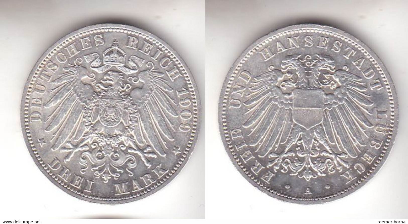 3 Mark Silbermünze Freie Und Hansestadt Lübeck 1909 Jäger 82  (111555) - 2, 3 & 5 Mark Argent