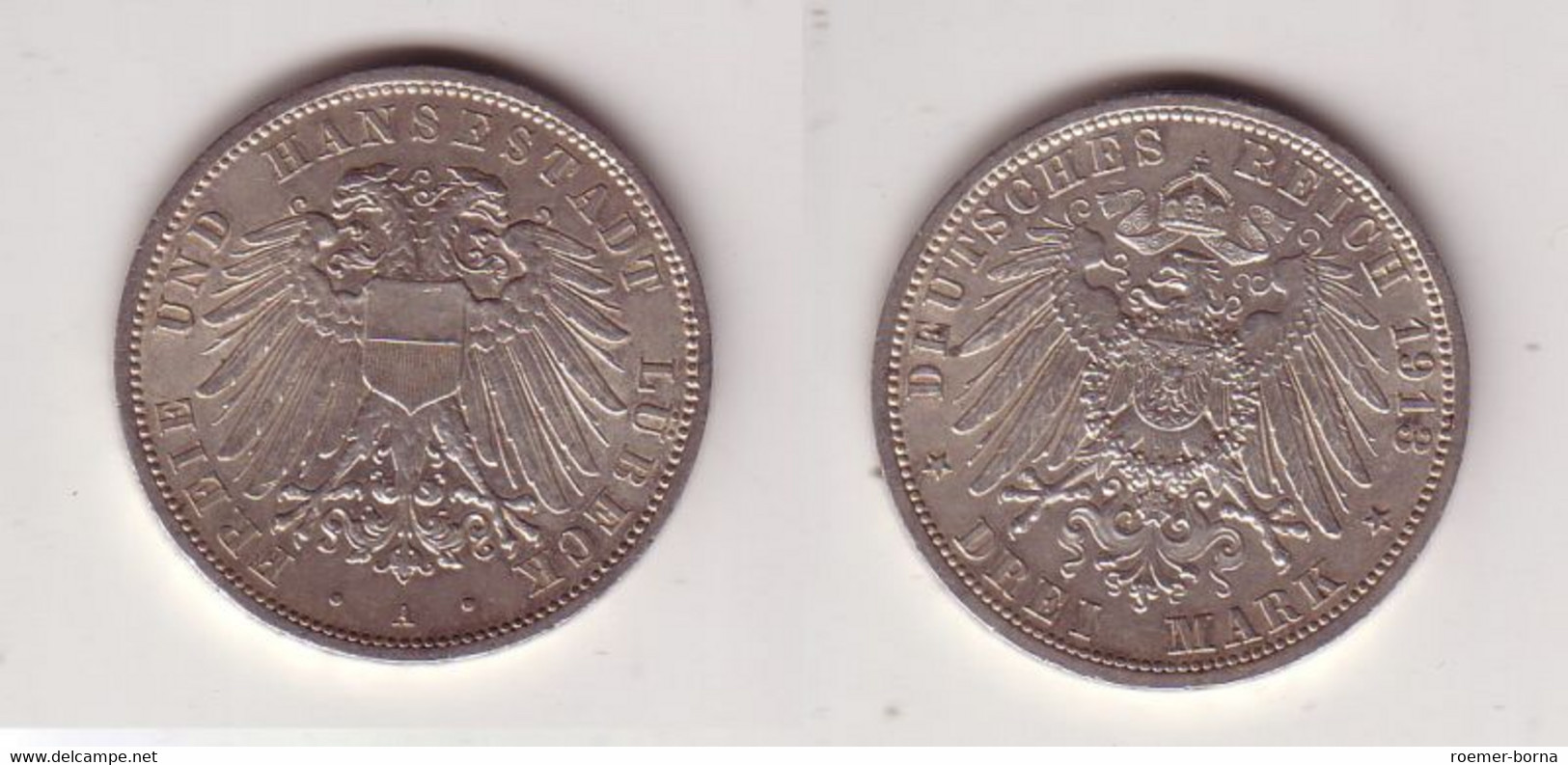 3 Mark Silber Münze Freie Und Hansestadt Lübeck 1913 (115750) - 2, 3 & 5 Mark Argent