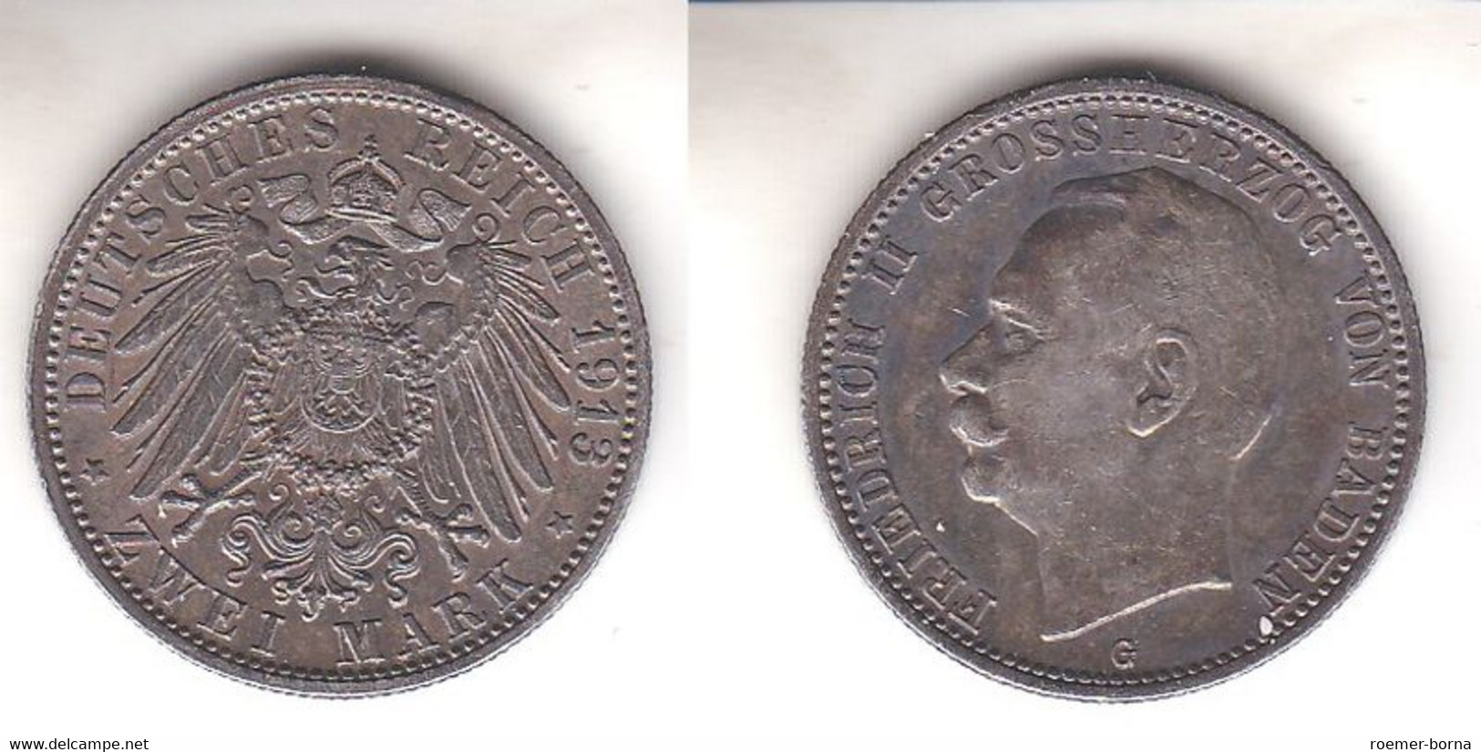 2 Mark Silbermünze Baden Großherzog Friedrich II 1913 Jäger 32  (112042) - 2, 3 & 5 Mark Argent