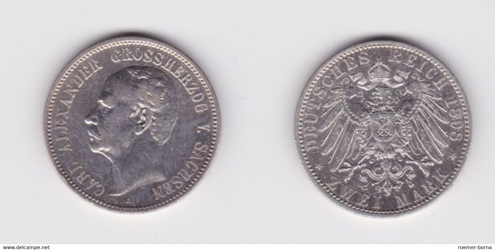 2 Mark Silber Münze Carl Alexander Sachsen Weimar Eisenach 1898 F.vz (135541) - 2, 3 & 5 Mark Argent