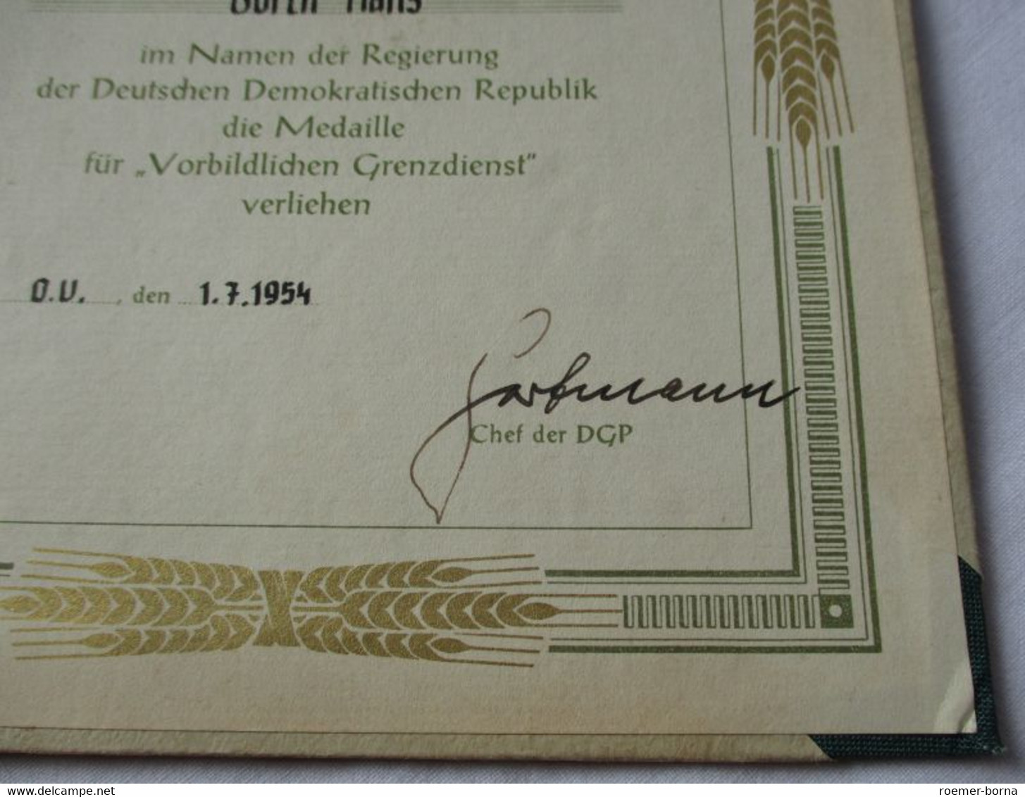 DDR Medaille Für Vorbildlichen Grenzdienst 1954 Verleihungsnummer 2110 (123785) - DDR