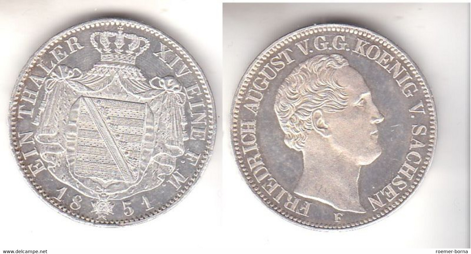 1 Taler Silber Münze Sachsen Friedrich August V.G.G. 1851 PP  (112009) - Taler & Doppeltaler