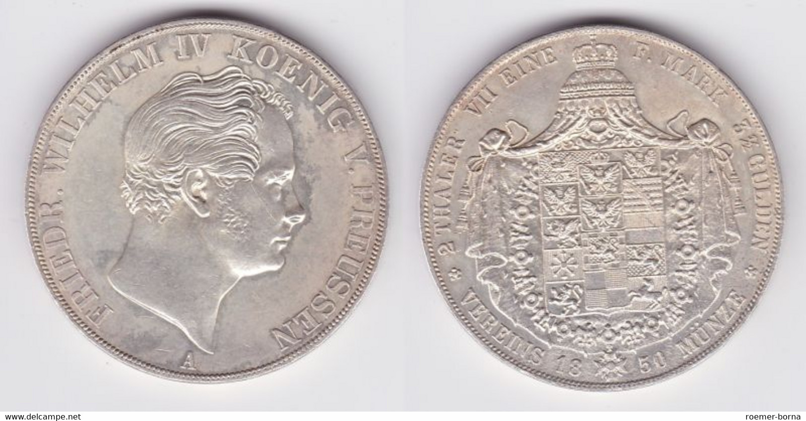 Doppeltaler Silber Münze Preussen Fr. Wilhelm IV. 1850 A (117881) - Taler & Doppeltaler