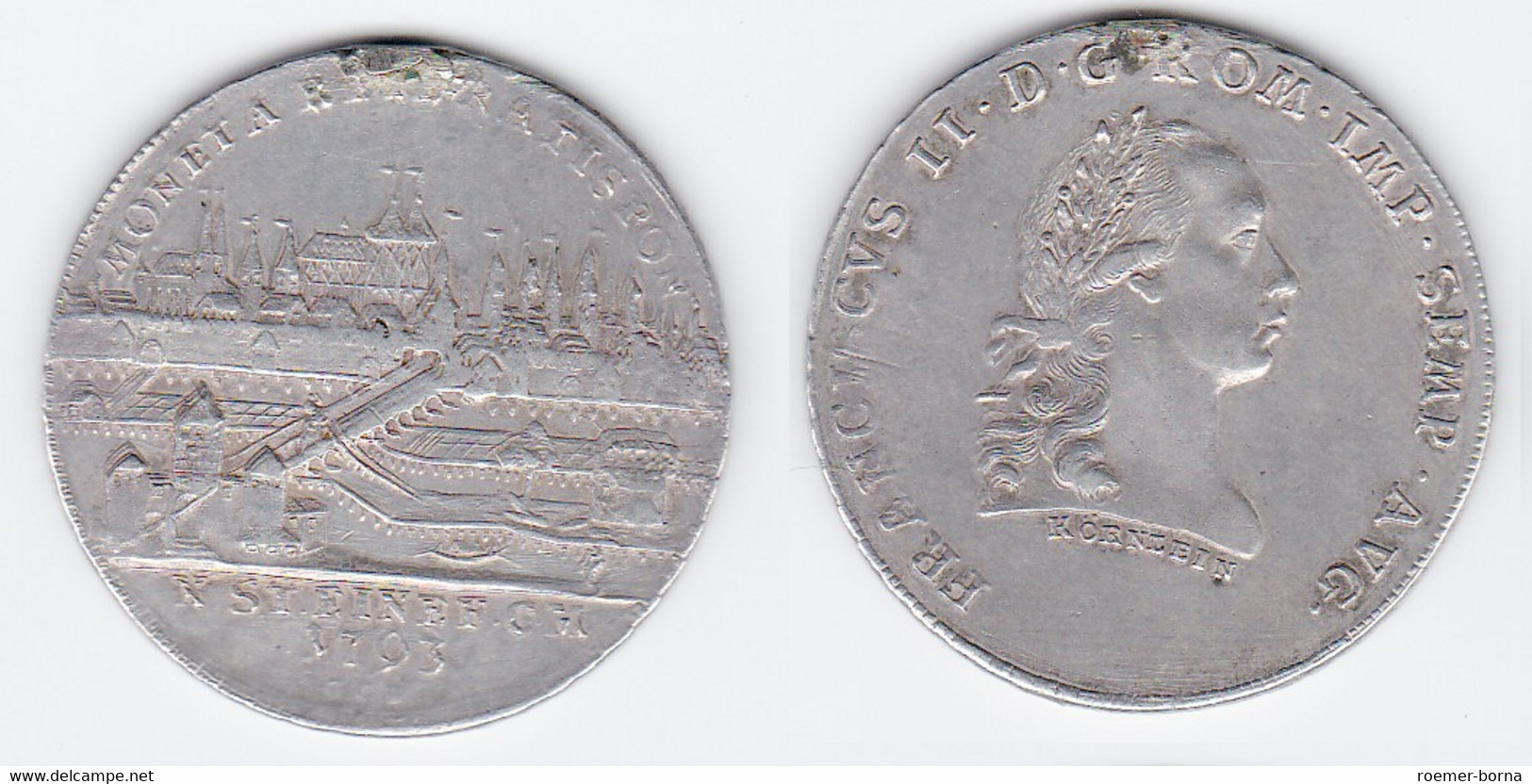 1 Konventionstaler Silber Münze Regensburg Stadtansicht 1793 (118025) - Taler & Doppeltaler