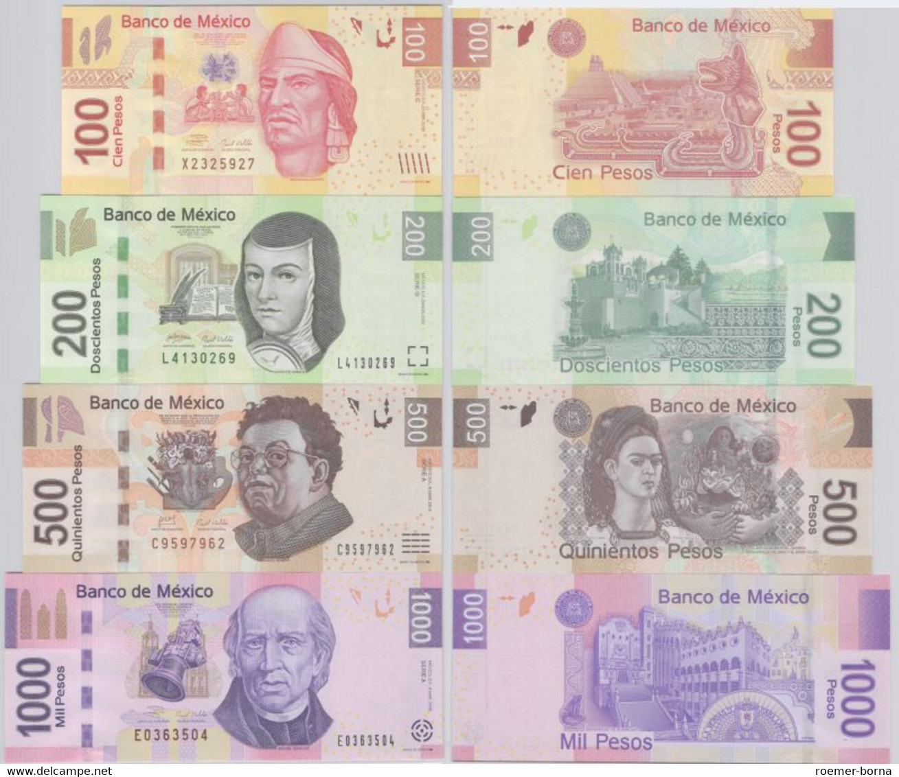 100 Bis 1000 Pesos Banknoten Mexiko (2004-2006) Pick 124-127 UNC (114795) - Autres - Amérique