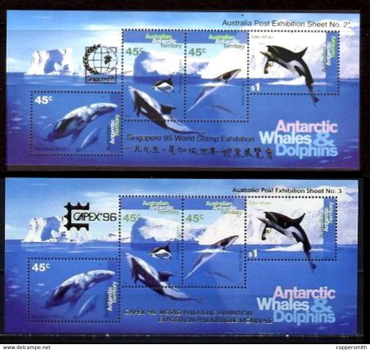 (002+05) Australian Antarctics / AAT   Whales Overprint Sheets / Blocs Surcharges Baleines   ** / Mnh  Michel BL 1 I+II - Autres & Non Classés