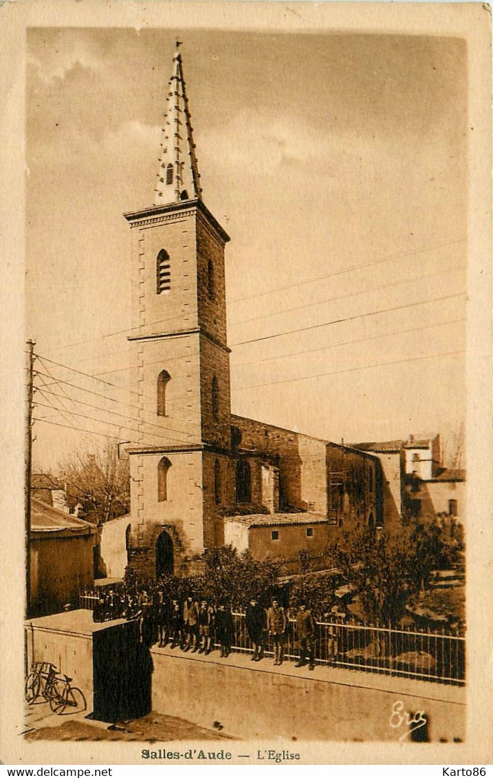 Salles D'aude * Rue Et Vue Sur L'église * Villageois - Salleles D'Aude