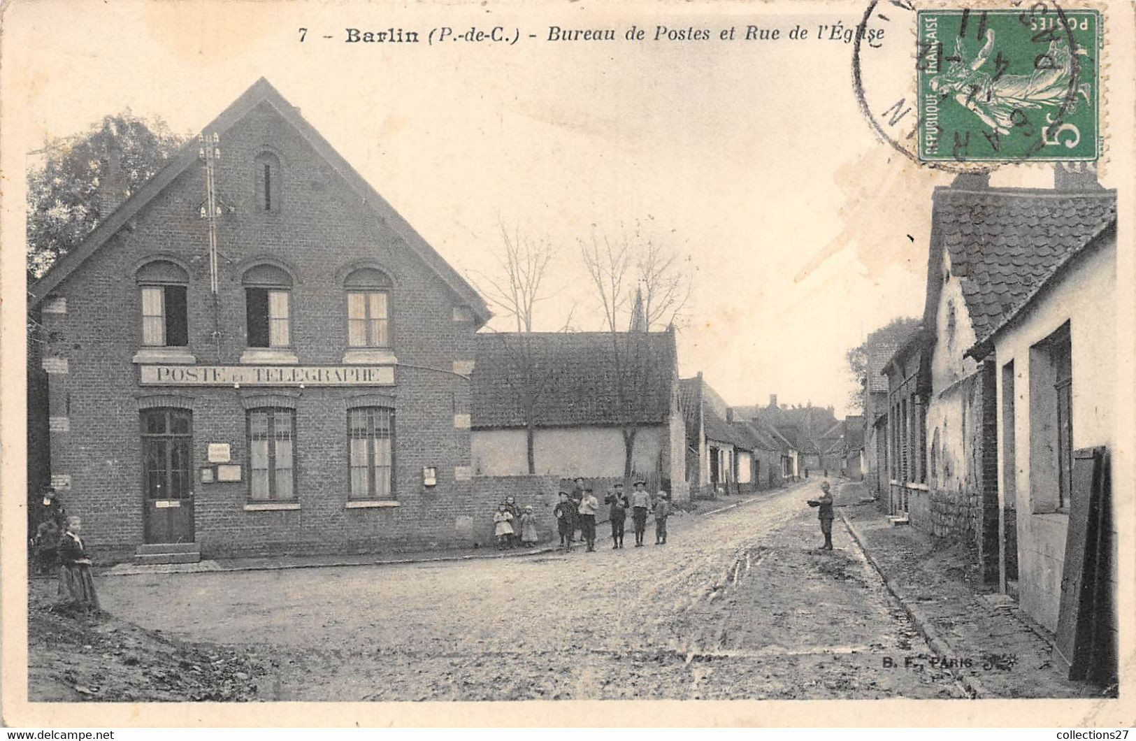 62-BARLIN- BUREAU DE POSTES ET RUE DE L'EGLISE - Barlin