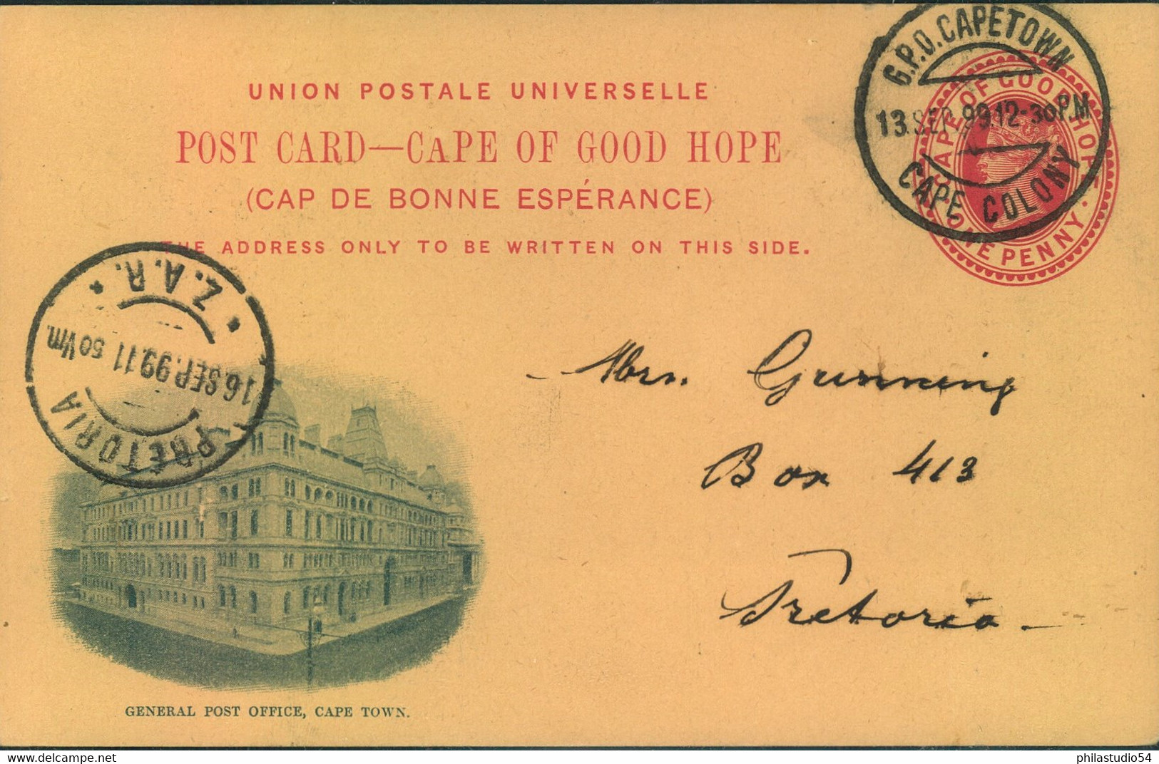 1899, One Penny Stationery Card From "G.P.O. CAPETOWN To "PRETORIA Z.A.R." - Cape Of Good Hope (1853-1904)