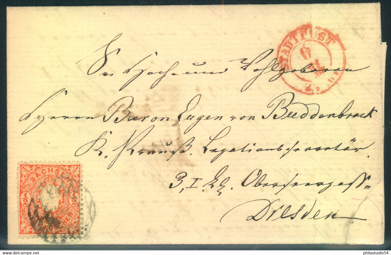 1864, Teil.Ortsbrief Mit 1/2 Ngr. Und Seltenem Roten "STADTPOST"-Stempel, Nummernstempel Schwach. - Saxe