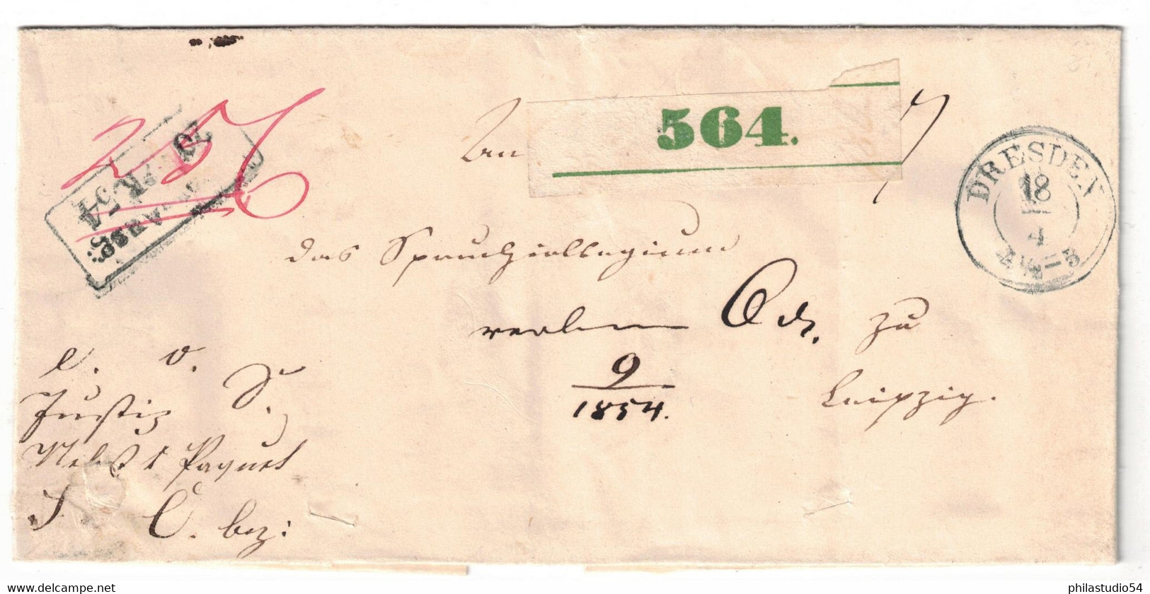 1854, Paketbegleitung Von DRESDEN Nach Leipzig Mit Papiersiegel Und STADTPOST-Stempel Rückseitig. - Sachsen