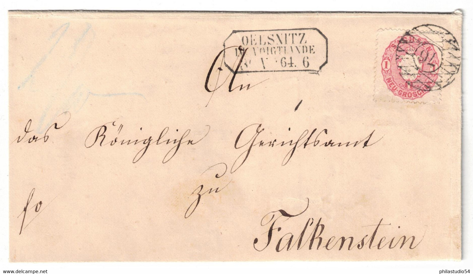 1861, 1 Ngr. Wappen GSU Ab "OELSNITZ IM VOGTLANDE Mit Nummernstempel "76" - Saxony