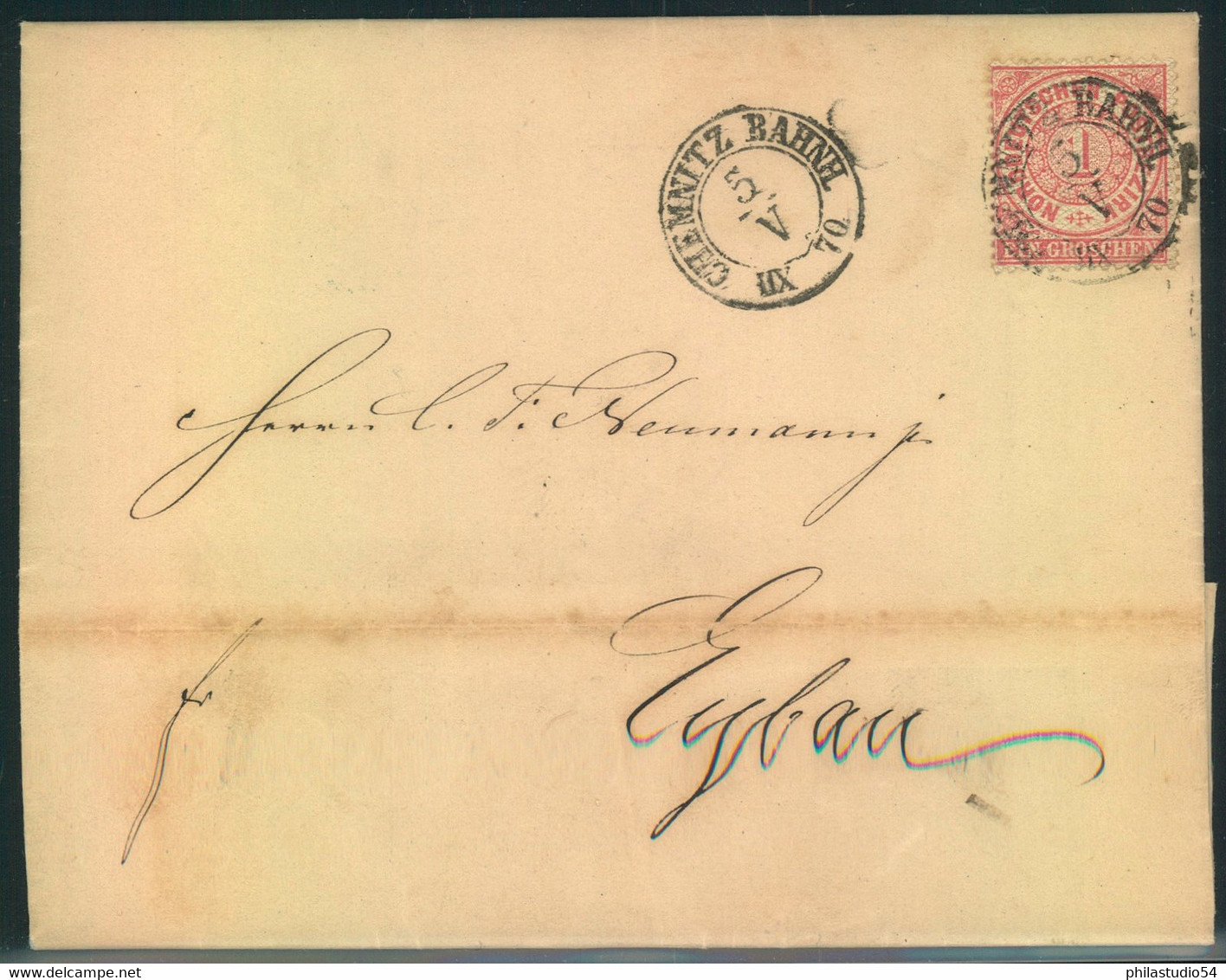 1870, "CHEMNITZ BAHNH.", Nachverwendeter Sachsen K2 Auf Umschlag Mit 1 Gr. NDP - Briefe U. Dokumente