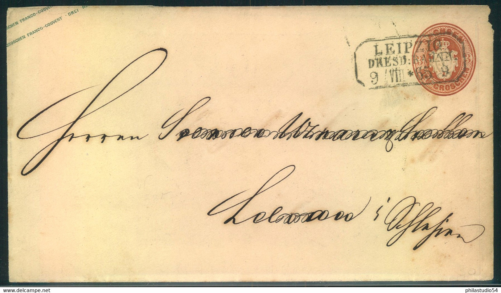 1865, 3 Ngr. Ganzschenumschlag Mit 8-eck-Stempel "LEIPZIG DRESD: BAHNH." - Saxony