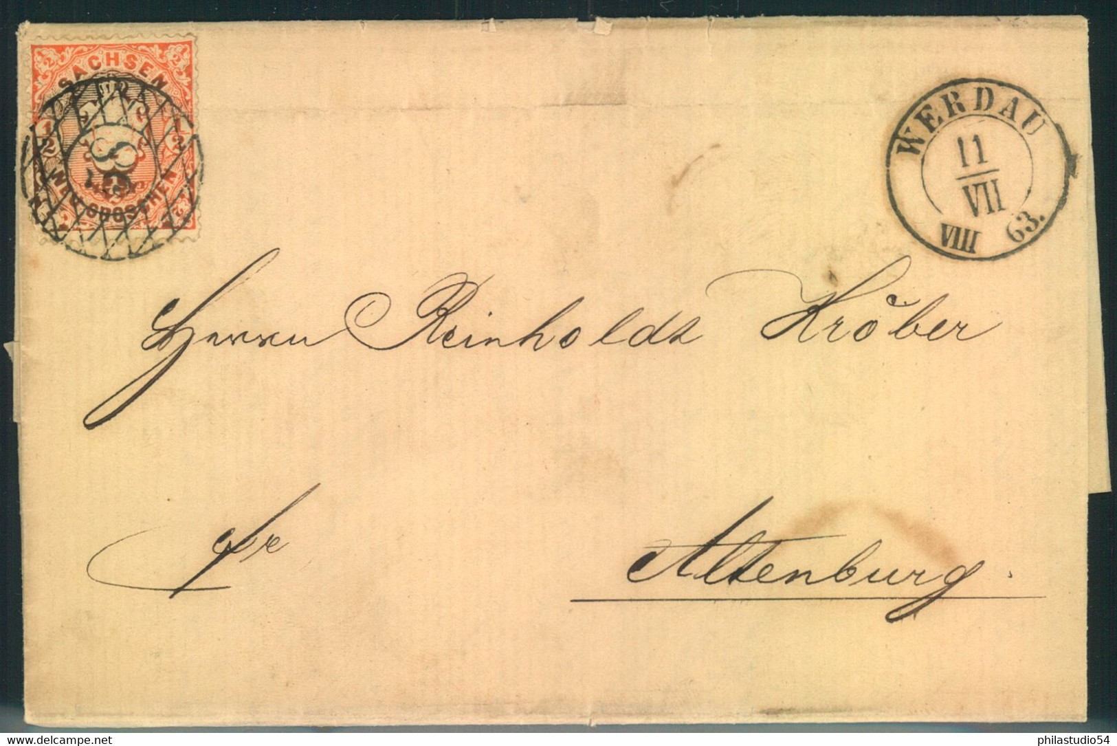 1863, 11.7.: Briefhülle Mit 1/2 Ngr. Nr-Stempel "58" Ab WERDAU. Früher Brief, Ersttag Der Wappenausgabe 1.7.63 - Saxony