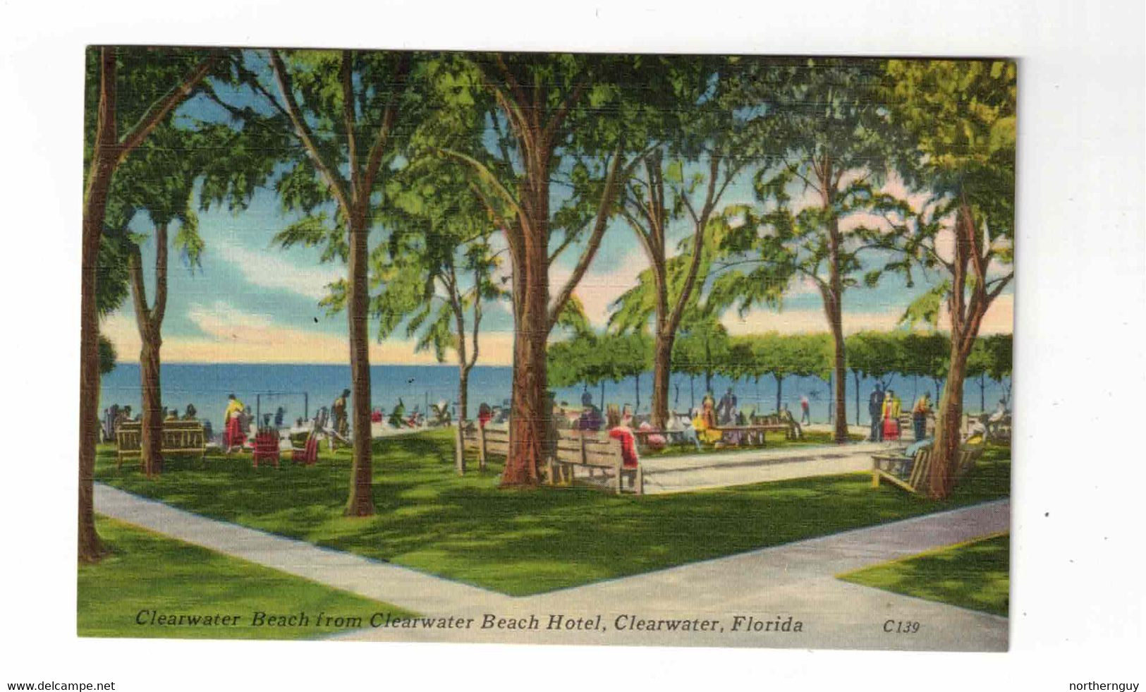 Clearwater, Florida, USA, "Clearwater Beach From Clearwater Beach Hotel...". Old Linen Postcard - Clearwater