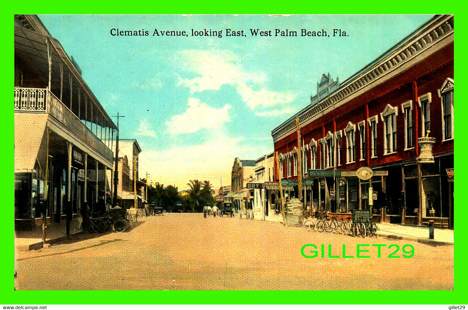 WEST PALM BEACH, FL - CLEMATIS AVENUE, LOOKING EAST - ANIMATED WITH BICYCLES - PUB BY THE H. & W.B. DREW CO - - West Palm Beach