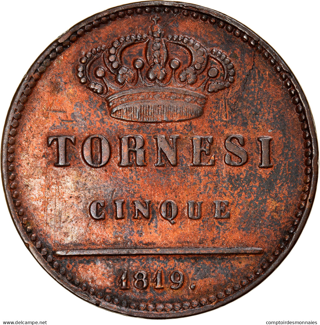 Monnaie, États Italiens, NAPLES, Ferdinando I, 5 Tornesi, 1819, TB+, Cuivre - Nápoles & Sicile