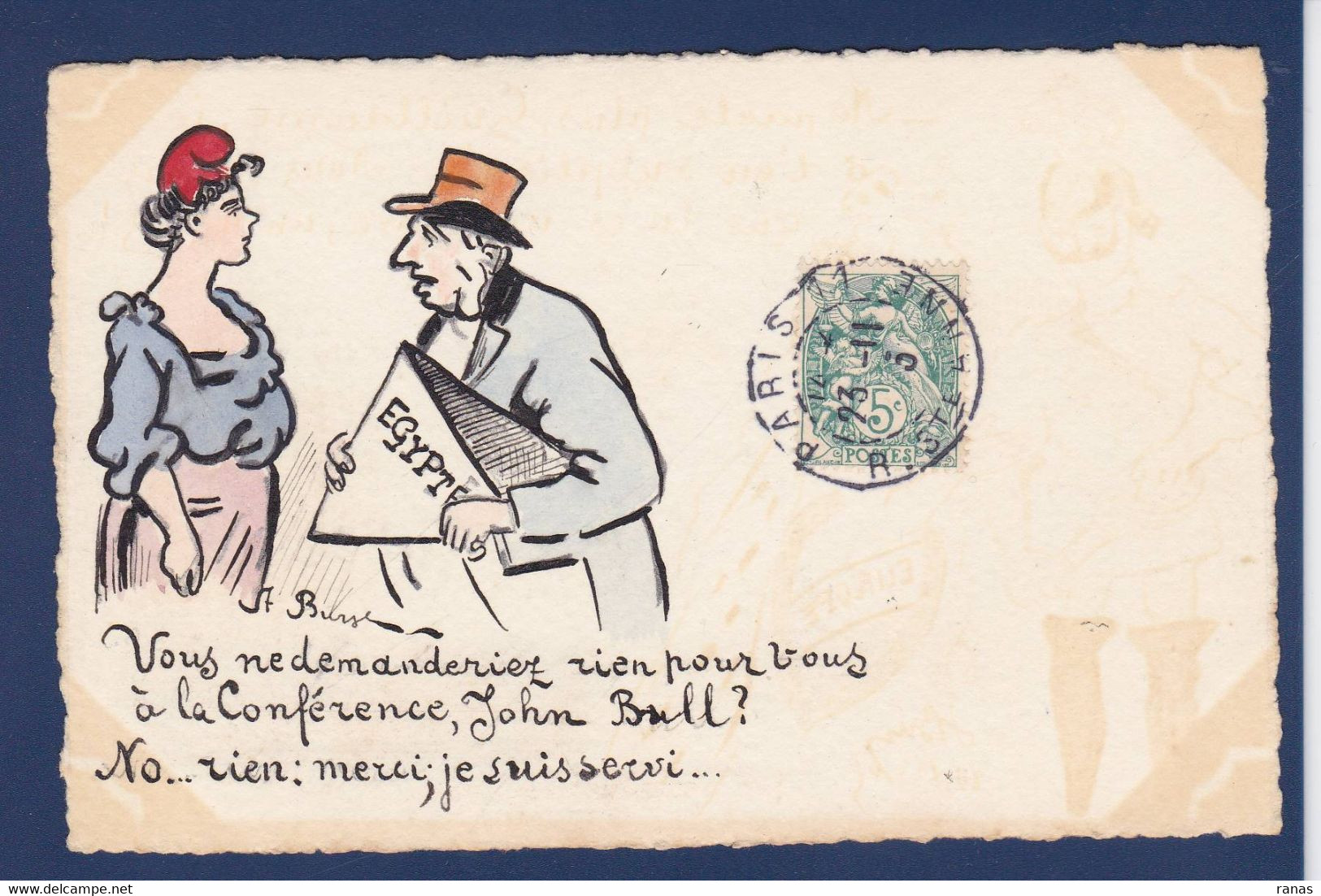 CPA EGYPTE Satirique Caricature Par Bursky Dessin Original John Bull Marianne Circulé - Sonstige & Ohne Zuordnung