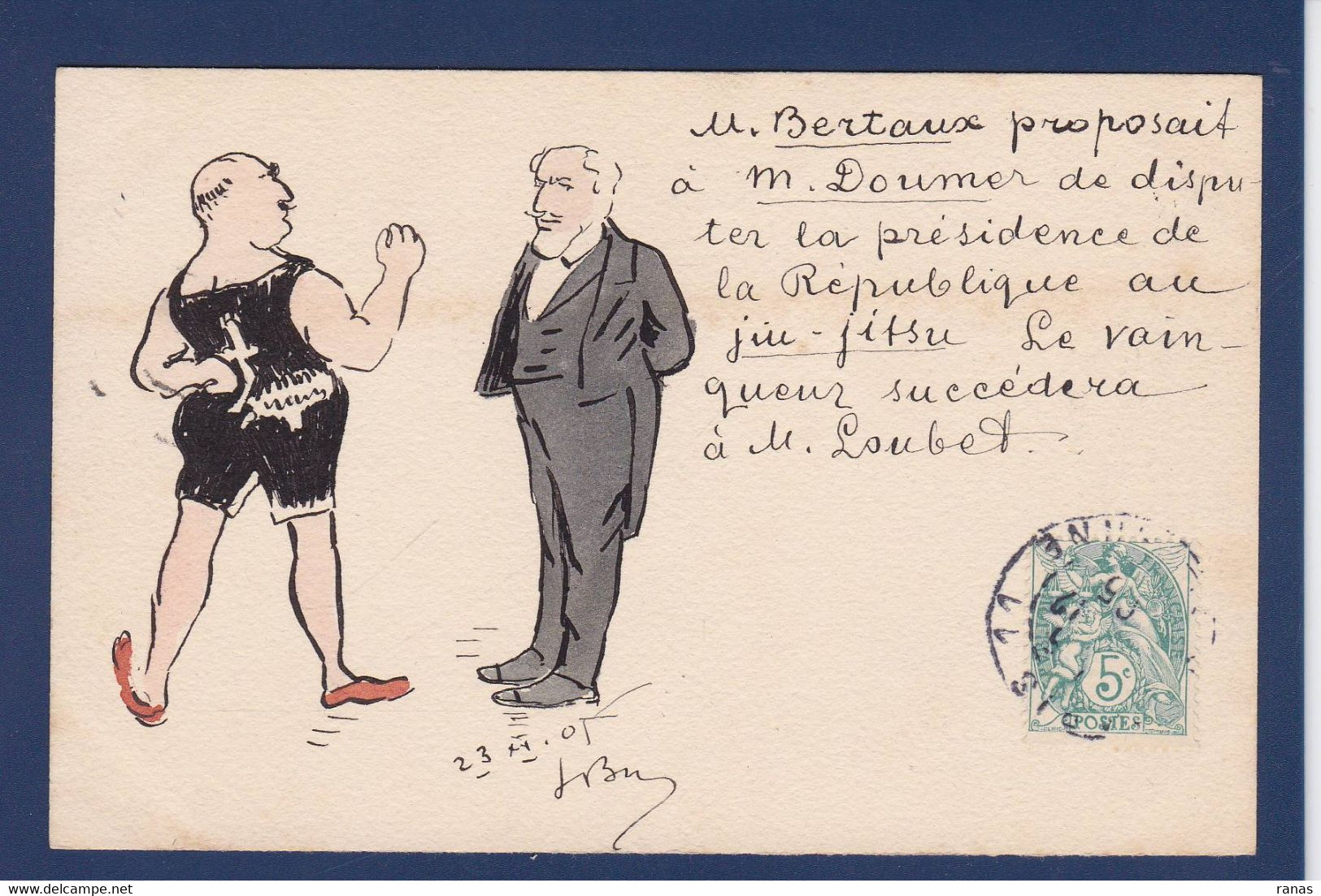 CPA Jiu Jitsu Satirique Caricature Par Bursky Dessin Original Bertaux Doumer Circulé - Worstelen