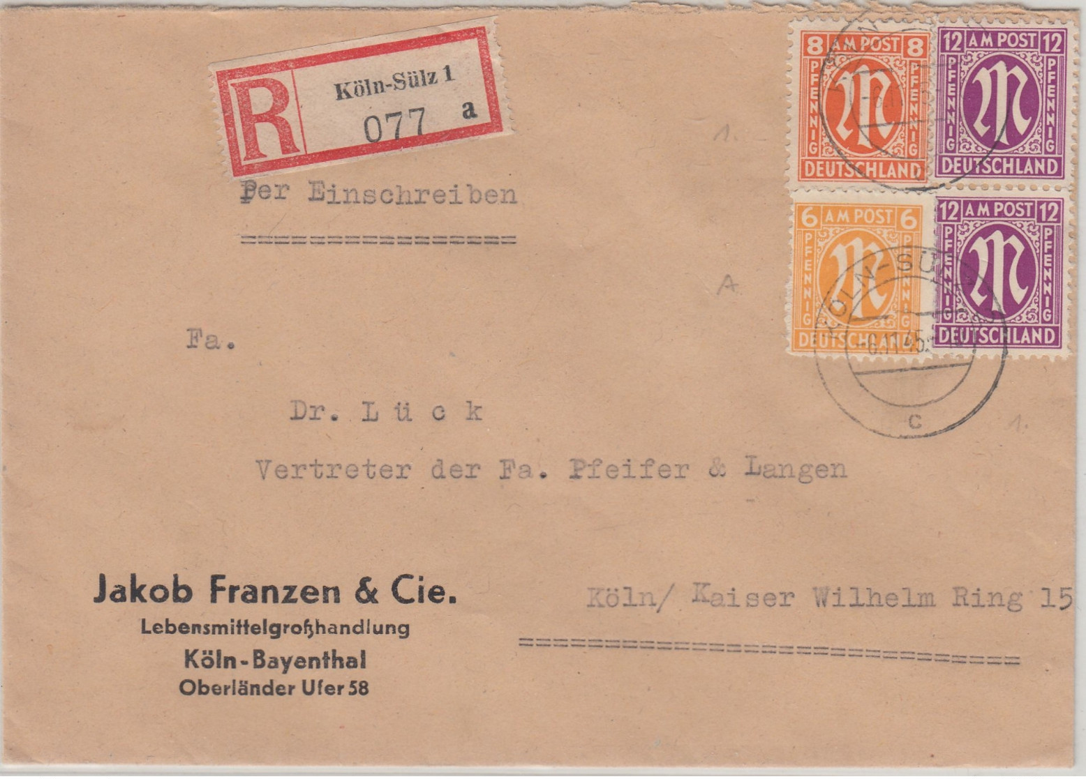 AM-Post - Köln-Sülz 6.11.45 Ortseinschreibebrief - Otros & Sin Clasificación