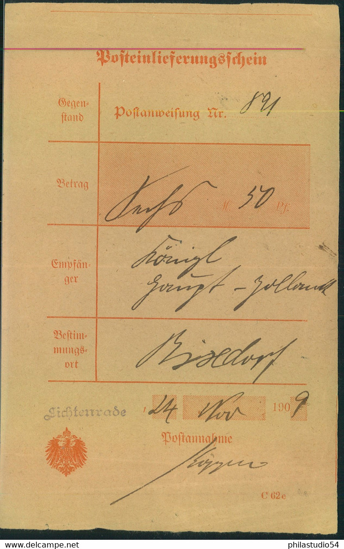 1909, "Lichtenrade", Seltener Berlinstempel Auf Postschein - Franking Machines (EMA)