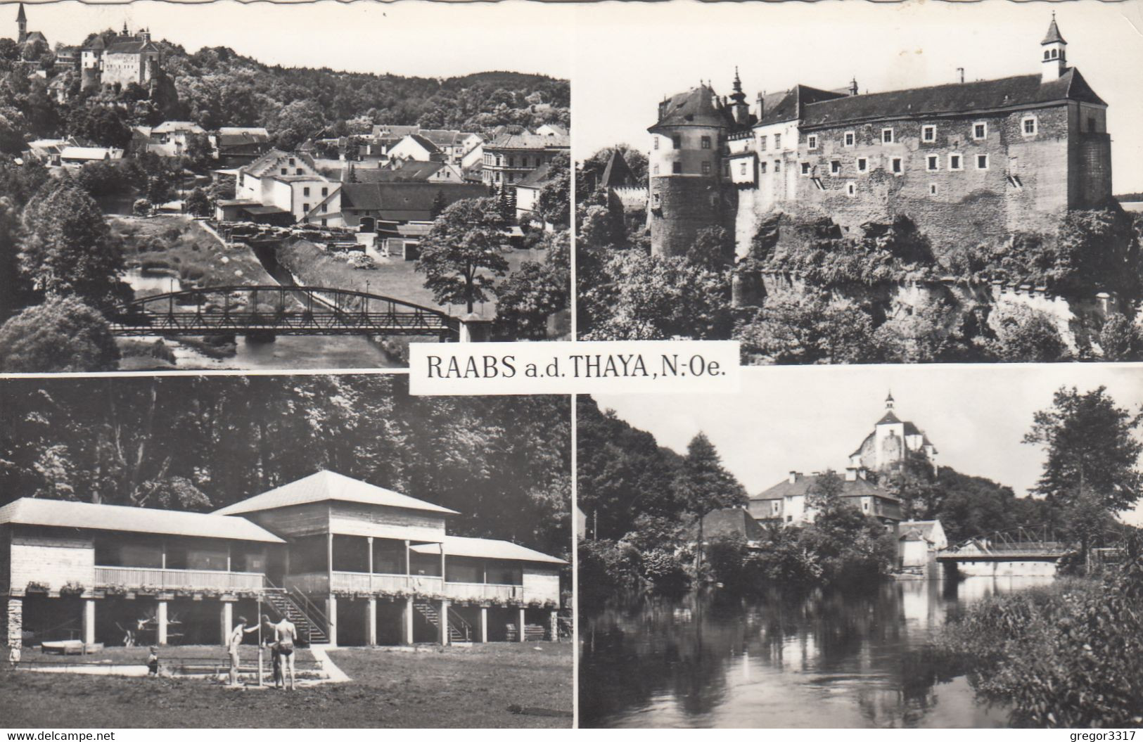 2180) RAABS A. D. THAYA - NÖ - Tolle S/W Mehrbild AK - Häuser Brücken Fluss Und Badende Mit Badehaus ALT 1959 - Raabs An Der Thaya