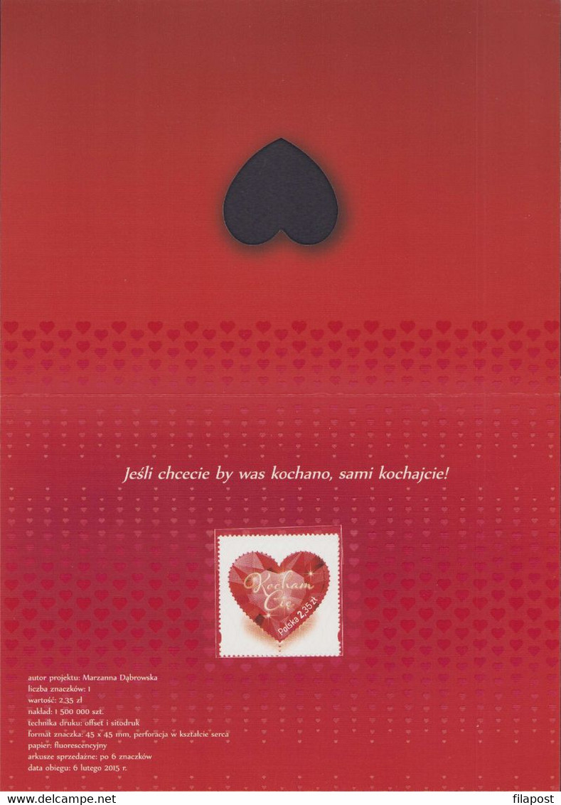 Poland 2015 Mini Booklet / I Love You Valentines Day Celebrations, Heart / With Stamp MNH**FV - Cuadernillos