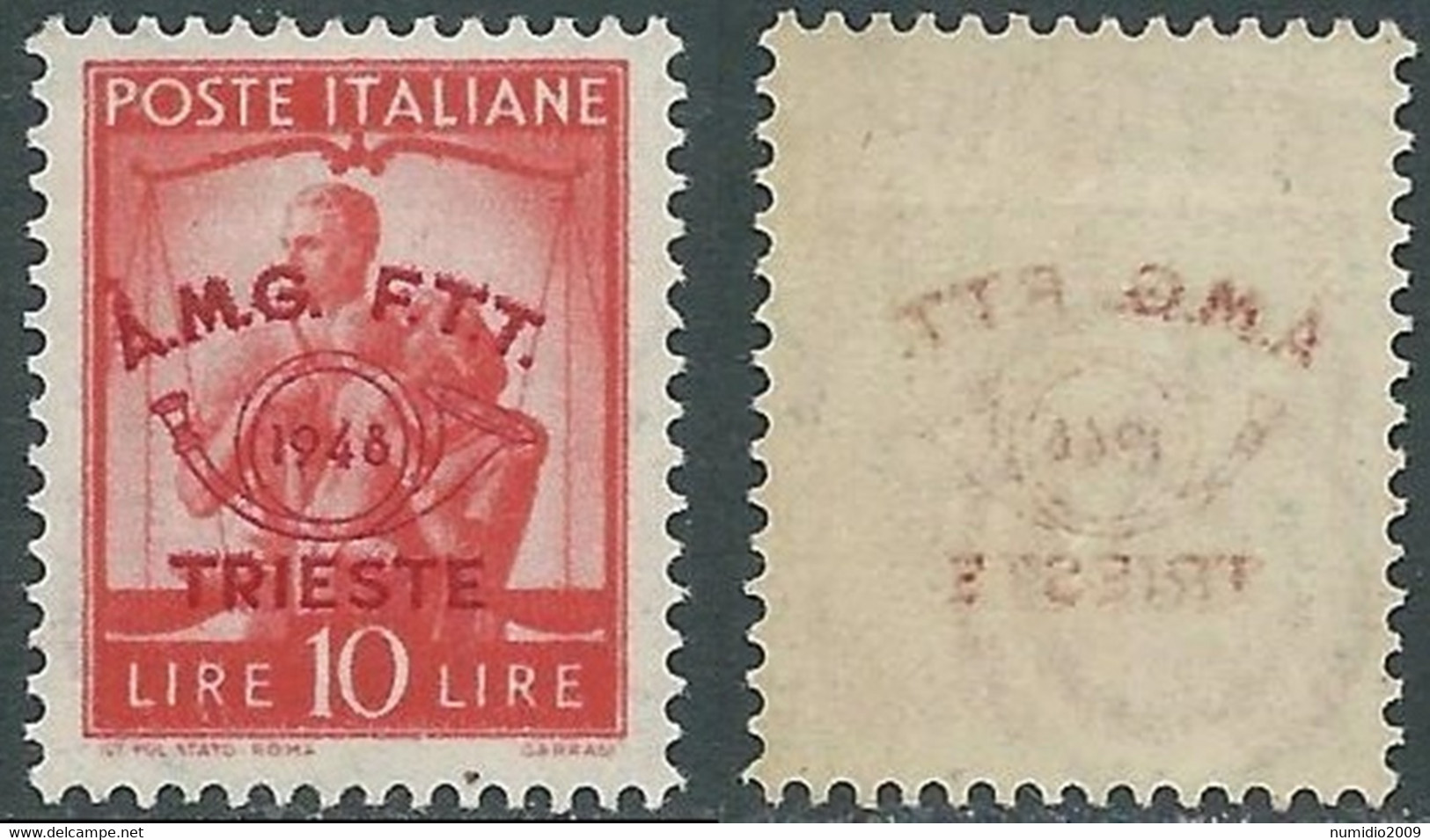 1948 TRIESTE A CONVEGNO FILATELICO 10 LIRE DECALCO MNH ** - RE5-5 - Mint/hinged