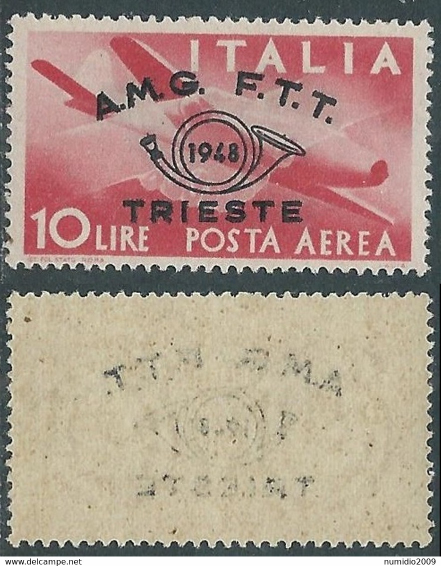 1948 TRIESTE A POSTA AEREA CONVEGNO FILATELICO 10 LIRE DECALCO MNH ** - RE2-2 - Poste Aérienne