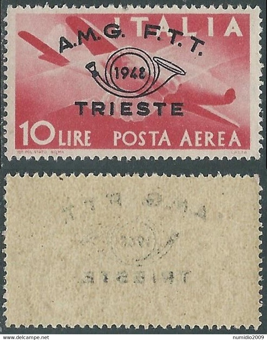 1948 TRIESTE A POSTA AEREA CONVEGNO FILATELICO 10 LIRE DECALCO MNH ** - RE2-5 - Poste Aérienne