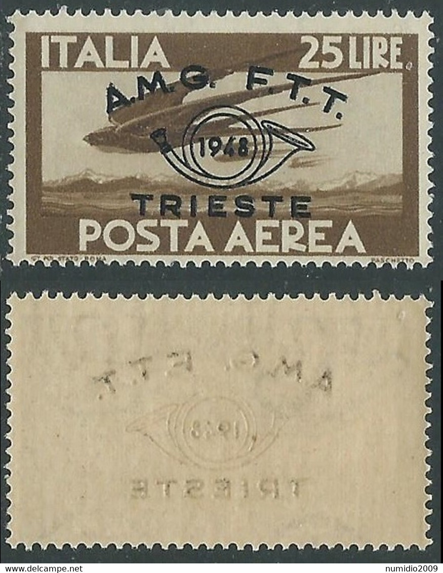 1948 TRIESTE A POSTA AEREA CONVEGNO FILATELICO 25 LIRE DECALCO MNH ** - RE1-4 - Poste Aérienne