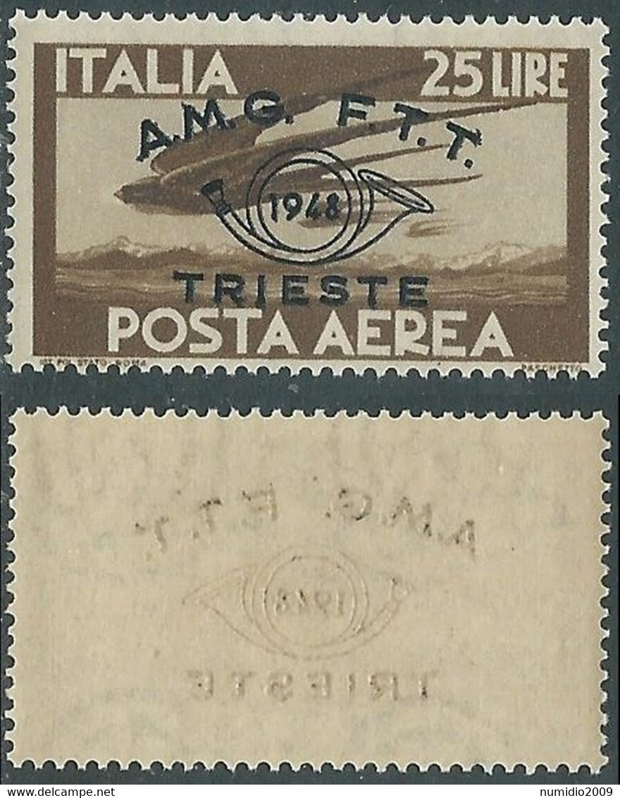 1948 TRIESTE A POSTA AEREA CONVEGNO FILATELICO 25 LIRE DECALCO MNH ** - RE2-3 - Poste Aérienne