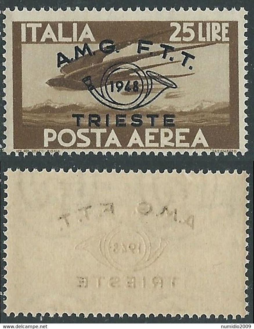 1948 TRIESTE A POSTA AEREA CONVEGNO FILATELICO 25 LIRE DECALCO MNH ** - RE2-8 - Airmail