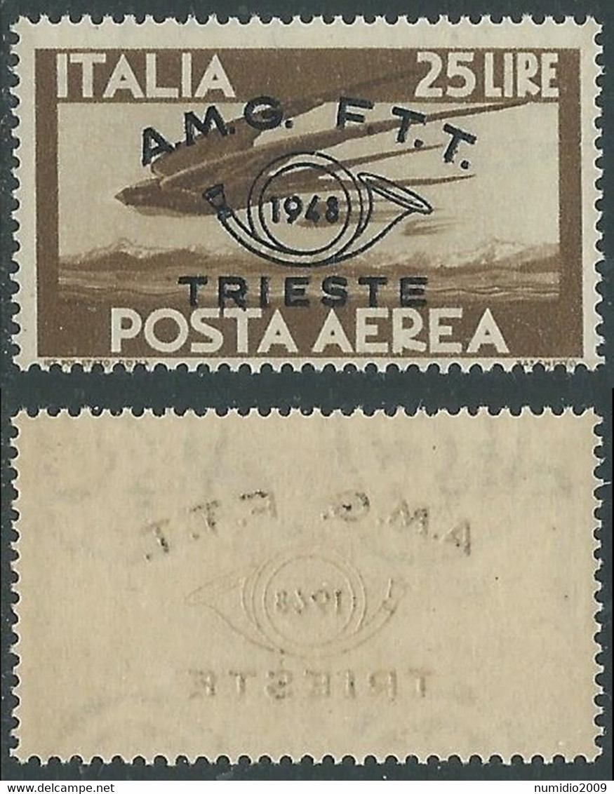 1948 TRIESTE A POSTA AEREA CONVEGNO FILATELICO 25 LIRE DECALCO MNH ** - RE2-10 - Poste Aérienne