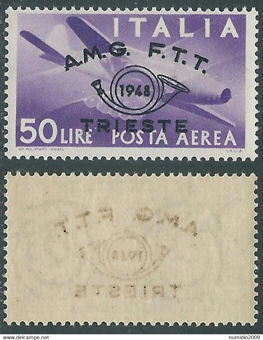 1948 TRIESTE A POSTA AEREA CONVEGNO FILATELICO 50 LIRE DECALCO MNH ** - RE1-4 - Poste Aérienne