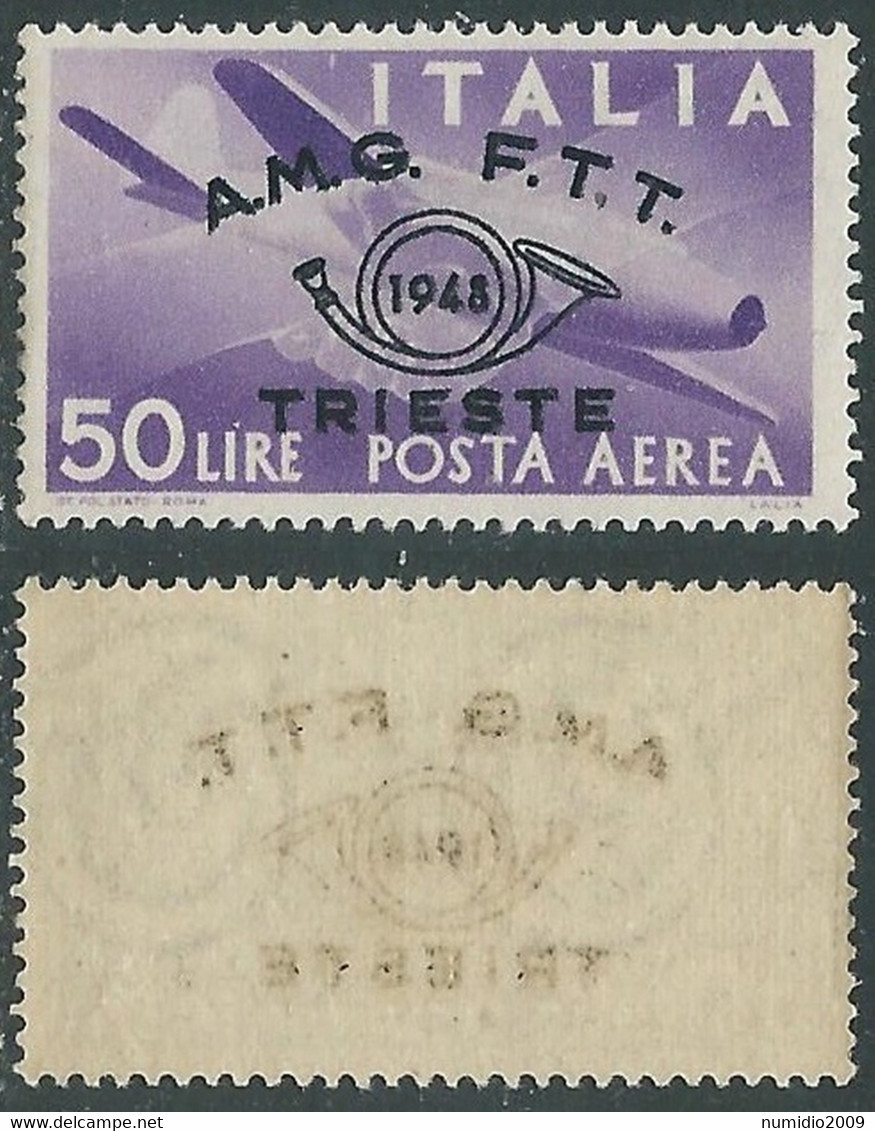 1948 TRIESTE A POSTA AEREA CONVEGNO FILATELICO 50 LIRE DECALCO MNH ** - RE1-8 - Airmail