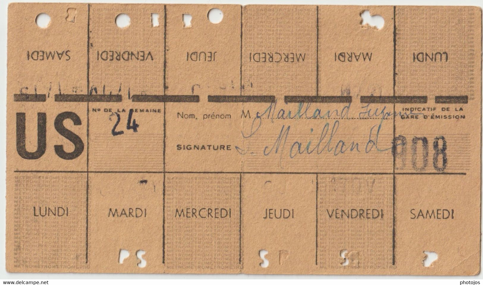 Carte Hebdomadaire De Travail Pour Le Ch De Fer Métropolitain De Paris Ligne De Sceaux  (Personne De Bourg La Reine) - Visitenkarten