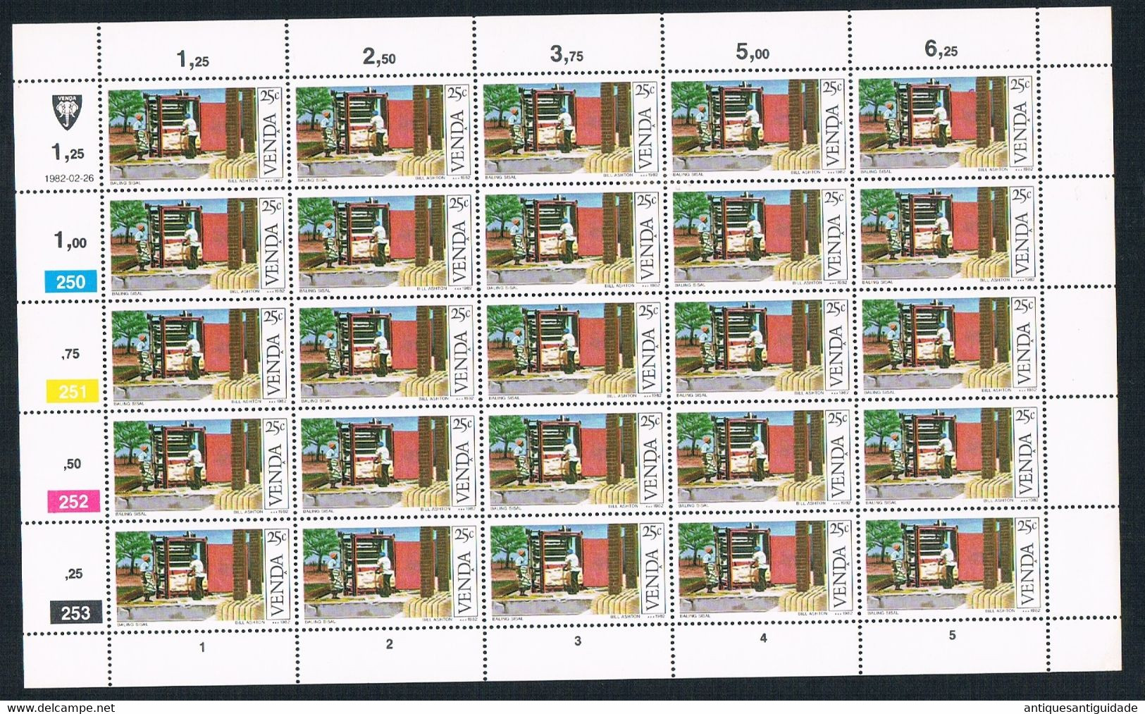 1982 Venda South Africa North Province Sisal Cultivation Issue  - 25 Cents - Sheet Of 20 MNH - Venda